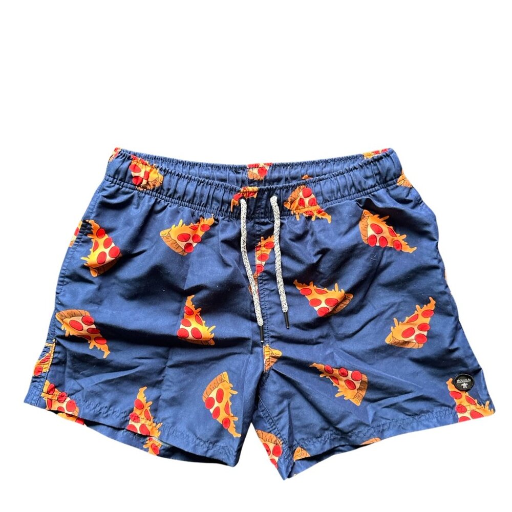 Pizza Board Shorts Swim Trunks Mens Mediu Blue All Over Surf Beach Skate Molokai